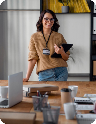 image shows a person in a workspace